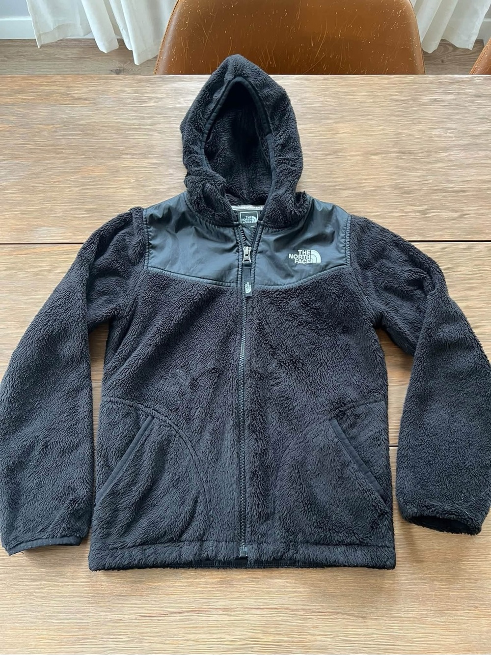 The North Face Girl’s Black Plush Hooded Fleece Jacket, size M (10/12)